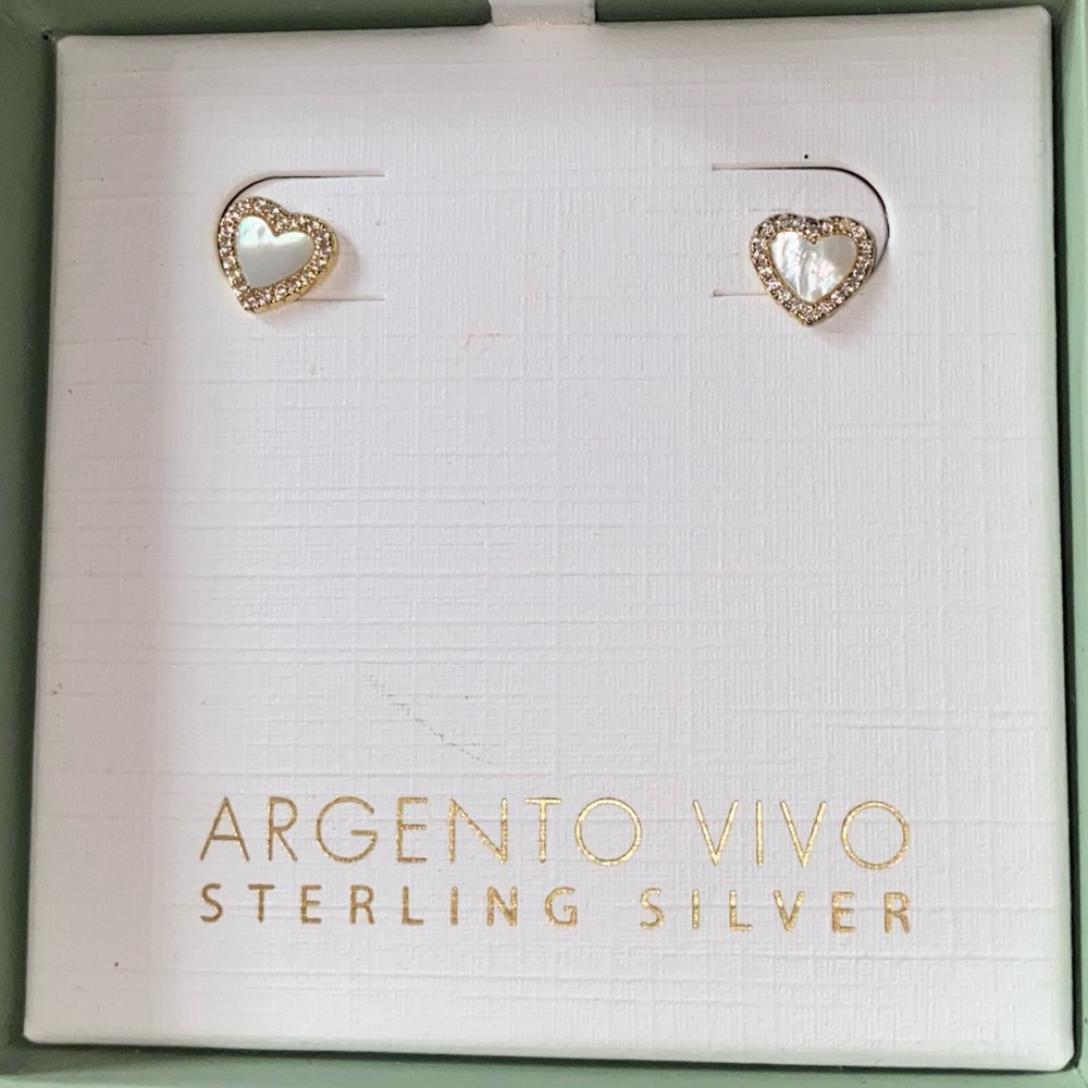BNIBArgento Vivo 18kGold-Plated Sterling Silver Mother of Pearl Heart Earrings